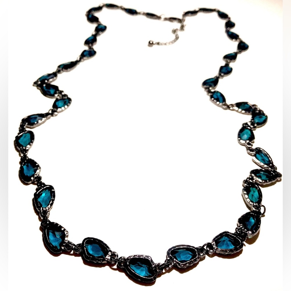 Chico’s Long Topez/Bluish Green and Gun Metal Necklace 42” Long